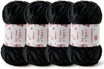 4x100g Fluffy Velvet Chenille Yarn for Crocheting and Knitting, 4x80m (87.5yd) Baby Yarn for Crocheting Soft, Crochet Chunky Yarns Amigurumi Yarns (4 Black) by OMoiut