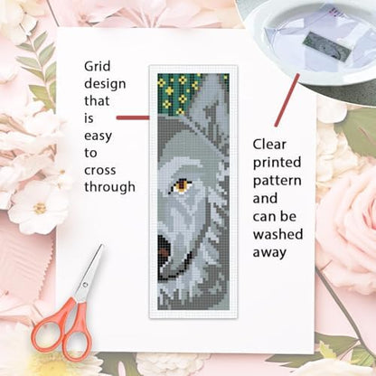 ORIGACH 6 Set Wolf & Forest Cross Stitch Bookmark Kit for Beginner - Image 3