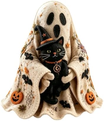 Ghost Halloween DIY Felt Patchwork Kit, 3 Styles Pre-Cut Fabric Ghost Sewing Craft Set, Handmade Fall Decor (Black Cat) by Unknown