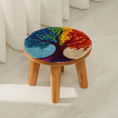 Latch Hook Rug Kit Abstract Colorful Tree Easy for Beginners Round Shape Carpet Crochet Yarn Craft Mini Rug DIY Hook and Latch Little Tapestry for Home Decor 30x30cm(3) - Image 4