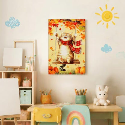 Spandrel Framed Paint by Numbers Cat Kit for Adult, Autumn Adult Paint by Number Kits on Canvas, DIY Acrylic Oil Easy Halloween Painting by Numbers Fall for Home Wall Decor, 8x12in - Image 3