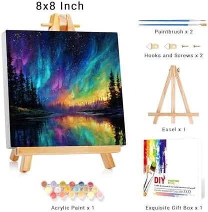 Framed Paint by Numbers Kit for Adults Beginner Kids Ages 8-12 Landscape Adult Paint by Number Kits on Canvas with Easel Starry Night Painting by Numbers for Adults with Frame DIY Painting Kits 8x8 In - Image 2
