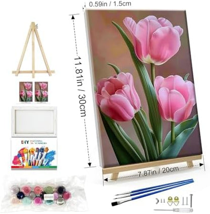 JOOZ Paint by Numbers Kit for Adults Flowers Paint by Numbers Kit with Frame DIY Tulip Paint by Number with Easel Floral Adult Paint by Number Kits Canvas for Gift Home Wall Decor 7.87x11.81 Inch - Image 5