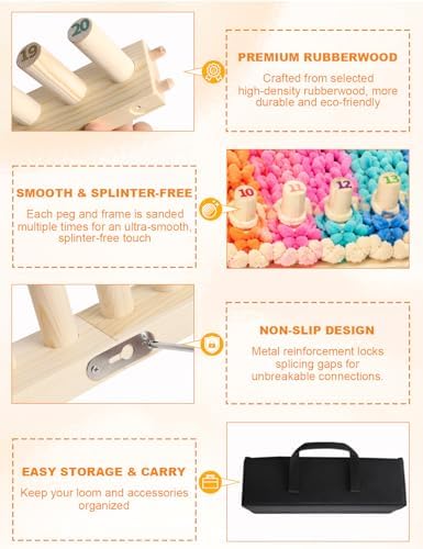LynxLink 64" Extra Large Chunky Blanket Loom Kit for Beginners, Stable Splinter-Free Wooden Modular Yarn Loom with 12 Sizes Crochet Hooks and Bag, Adjustable Knitting Loom Set Throws DIY Craft - Image 5