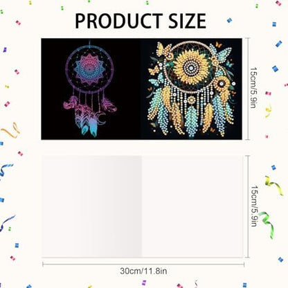 LazyFold 6Pcs DIY Diamond Art Painting Greeting Cards with Envelopes,Dreamcatcher All Occasion Note Card Kit for Women, Handmade Thank You Birthday Friendship Cards Gift - Image 2