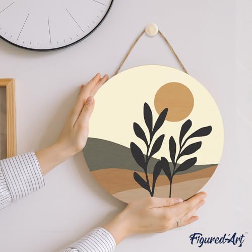 Figured'Art Paint by Numbers Kit for Adults on Wood Slice, 11.8in Diameter - Abstract Plants in The Sun - Craft Art Painting DIY Canvas - Image 3