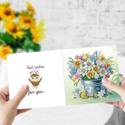 Diamond Art Painting Cards,6 Pack Gem Art Greeting Cards with Envelopes, 5D Diamond Dots Kits Birthday Cards Making Kits for Adults Family Friends Birthday Gifts(Flower Bucket) - Image 5