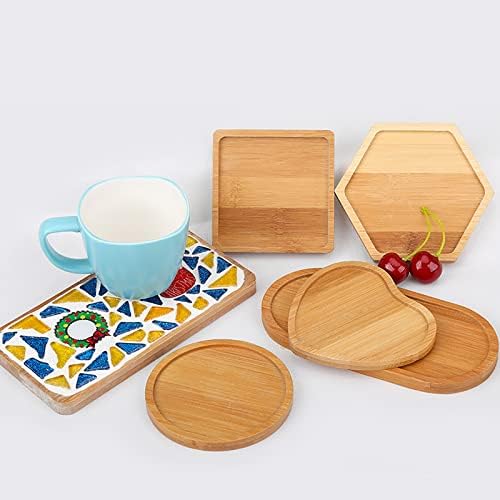 DIY Mosaic Bamboo Coasters, Blank Base Trays, Drinking Cup Coaster, Plant Coaster, Art Plate (6 Pack, Mosaic Tiles not Included) - Image 4