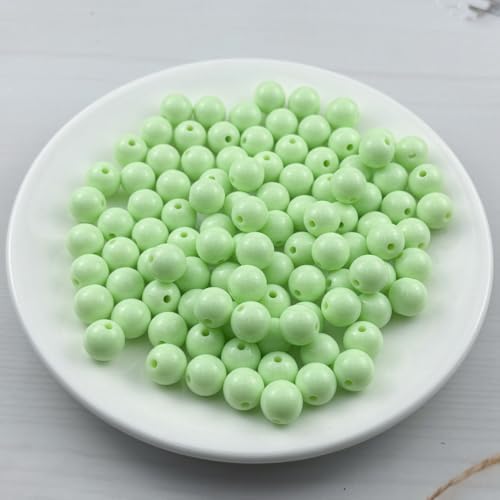 100pcs Acrylic Round Beads for Crafts 12mm Resin Candy Color Spacer Beads with Hole for Jewelry Making Sewing Crafts Decoration Necklaces Bracelets Earrings Supplies(Light Green) - Image 2