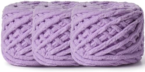 3 Pack Plush Chenille Chunky Yarn 100g (49.2yd) - Fluffy Velvet Yarn Crochet for Blanket Knitting and Crocheting - Baby Yarns for Crocheting Soft - Amigurumi Yarns (Purple) by OMoiut