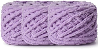 3 Pack Plush Chenille Chunky Yarn 100g (49.2yd) - Fluffy Velvet Yarn Crochet for Blanket Knitting and Crocheting - Baby Yarns for Crocheting Soft - Amigurumi Yarns (Purple) by OMoiut