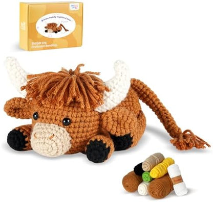 MOREJMTT Crochet kit for Beginners Adults, Learn to Crochet, Include Easy Knitting Soft Yarn, Step-by-Step Video Tutorial, Hook, Holiday Birthday Gift (Highland Cow) by MOREJMTT