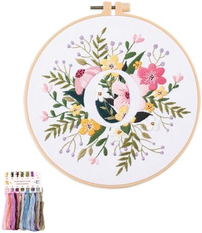 artcici Embroidery Kits Plant Flower Leaf English Letter Patterns for Beginners Adults, Full Range Embroidery Starter Kits Cross Stitch Needlework Supplies (Letter O) by Unknown