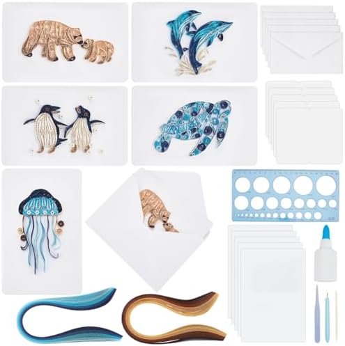 WEBEEDY 20 Sets Paper Quilling Kit for Adult DIY Sea Animals Themes Greeting Card Making Kit with Instruction 5 Styles Animal Polar Bear,Sea Turtle,Whale,Penguin,Jellyfish Cards for Birthday Christmas by WEBEEDY