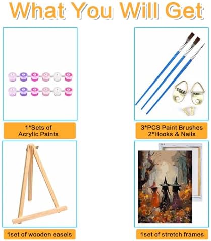 Halloween Framed Paint by Numbers Kits for Adults 12x16in with Wooden Easel - Image 5
