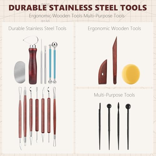 23PCS Clay Tools Sculpting, Ceramic & Pottery Modeling Tool, Ceramics Tools Set, Polymer Tools Kit, Air Dry Clay Tools for Carving, Molding, Pottery Wheel, Crafting Supplies, Pros, Beginners, Adults - Image 3