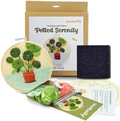 Woolbuddy Wool Painting Felting Hoop Kit (Potted Serenity) for Beginners by Woolbuddy