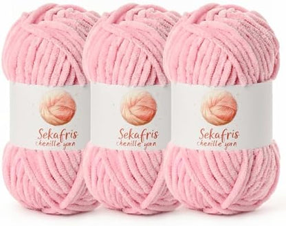 Chenille Yarn for Crocheting Size 5 Bulky Yarn 3 Peach Pink by Sekafris