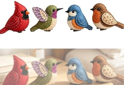DIY Fabric Animal Craft Kit – Creative Handmade Art, Stitch Your Own Whimsical World Patchwork Sewing Set 3D Cute for Making Ornament Adults Beginners, Gift Holidays Keychain(Whimsical Backyard Birds) by Unknown