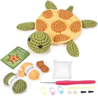 WaldyWop Crochet Kit for Beginners – Easy to Follow Tutorials, Ergonomic Hook & Tangle-Free Yarn, Complete DIY Craft Set for Teen Girls (13+) & Women, Stress Relief & Home Decor (Turtle Coaster) by WaldyWop