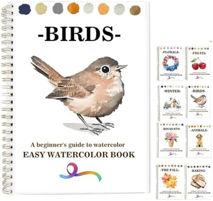 Watercolor Workbooks Coloring Book Beginner Friendly Painting Kit Easy Nature Scenes Paint Set Art Crafts for Creative Exploration Gift for Adults (Birds Series, Without Palette) by Unknown