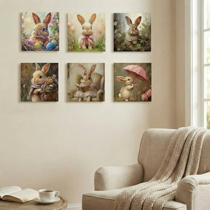 YooNotee 6 Pack Easter Paint by Numbers Kit Canvas with Wooden Easels & Brushes, 8 x 8 inches Easter Canvas Set for Adults Easy Acrylic Paint Kit Beginner for Rabbit Home Decor - Image 4