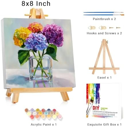 Framed Paint by Numbers Kit for Adults Beginner & Kids Ages 8-12 Flowers Adult Paint by Number Kits on Canvas with Easel Floral Painting by Numbers for Adults with Frame DIY Painting Kits 8x8 Inch - Image 2