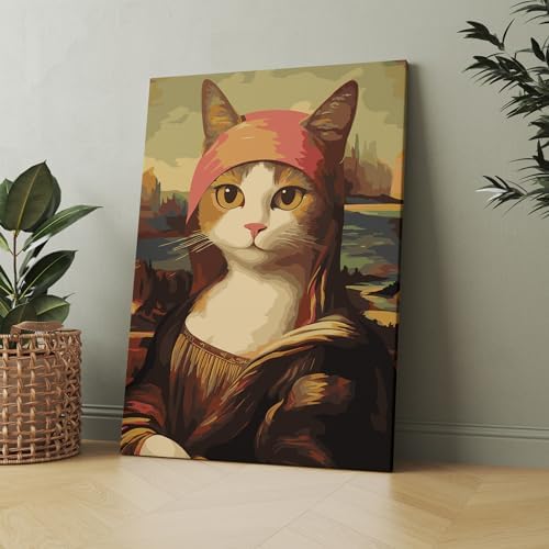 NiArt Paint by Numbers for Adults Beginners, DIY Paint by Numbers on Canvas for Kids, Oil Painting Kits for Gift Home Wall Decor, 10 Brushes and Acrylic Paint, 12x16 Inch, (Mona Lisa Cat, with Frame) - Image 2