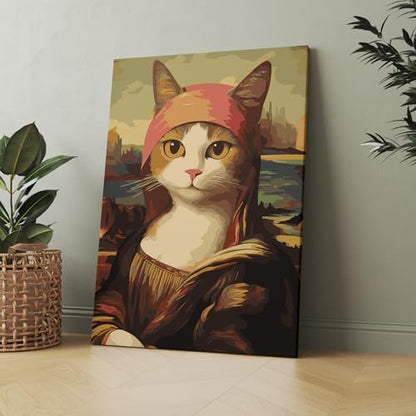 NiArt Paint by Numbers for Adults Beginners, DIY Paint by Numbers on Canvas for Kids, Oil Painting Kits for Gift Home Wall Decor, 10 Brushes and Acrylic Paint, 12x16 Inch, (Mona Lisa Cat, with Frame) - Image 2