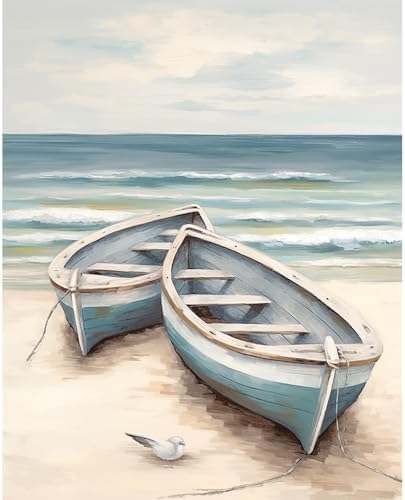 Natuyalo Paint by Numbers for Adults Beginner, Boat on the Beach Acrylic Easy Paint by Numbers Kits Craft Kits for Adults Suitable for Home Wall Decoration Flameless 16x20 Inch by Natuyalo