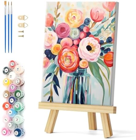 Natuyalo Framed Paint by Numbers for Adults Beginner, Colorful Flowers Acrylic Easy Paint by Numbers Kits with Frame Vase Art Craft Kits for Adults Suitable for Wall Decoration 12x16 Inch by Natuyalo