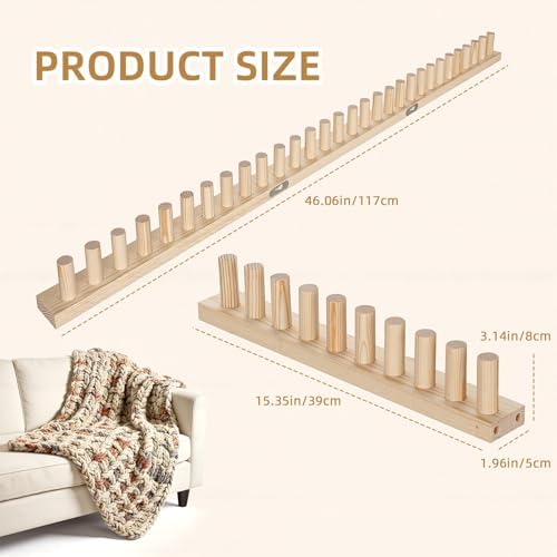 TISOFU 46" Chunky Blanket Loom, Large Wooden Loom Frame, Hand Knitting Kit for Adults Beginners, Adjustable Chunky Blanket Making Kit - Image 6