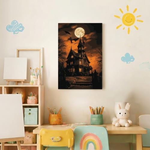 Spandrel Paint by Numbers for Adults Halloween Haunted House Canvas Oil Painting Kit, Gothic Spooky Full Moon Horror Landscape Number Painting, Dark Halloween Wall Art Decor Gift for Beginners - Image 3