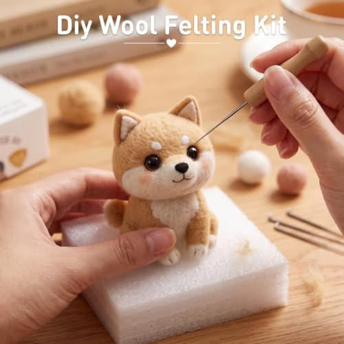 DIY Needle Felting Kit Cute Shiba Inu Akita Dog – Needle Felting Starter Kit with Fiber Roving, Needles, Felting Pad & Instructions | Felted Animal Kit for Beginners Adults | DIY Craft Gift - Image 6