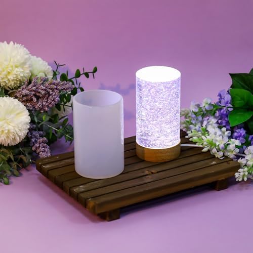 Honoson Light Resin Silicone Mold Set, Include Resin Mold and USB Powered Wooden Lighted Base Stand for DIY Table Candle Desktop Lamp Ornaments(2.5 x 4 Inches,Cylinder) - Image 5