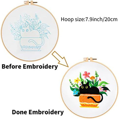 Louise Maelys Black Cat Embroidery Kit for Beginners Botanical Craft - Image 3