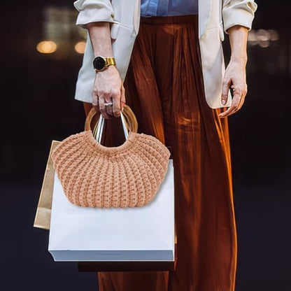 ACRNIGHEET Crochet Bag Kit for Adults Khaki Handbag Kit for Beginners Tote Bag Set with Step-by-Step Instructions and Video Guidance - Image 5