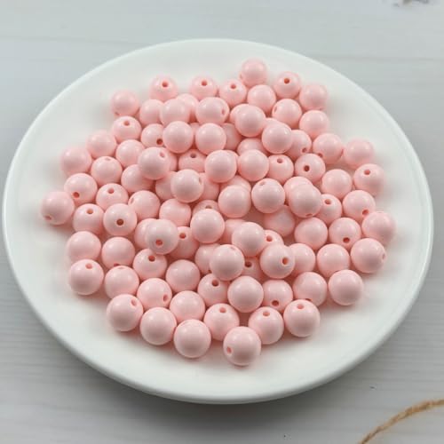 100pcs Acrylic Round Beads for Crafts 12mm Resin Candy Color Spacer Beads with Hole for Jewelry Making Sewing Crafts Decoration Necklaces Bracelets Earrings Supplies(Light Pink) - Image 2