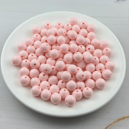 100pcs Acrylic Round Beads for Crafts 12mm Resin Candy Color Spacer Beads with Hole for Jewelry Making Sewing Crafts Decoration Necklaces Bracelets Earrings Supplies(Light Pink) - Image 2