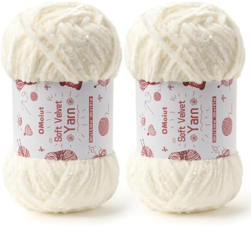 2x100g Fluffy Velvet Chenille Yarn for Crocheting and Knitting, 80m (87.5yd) Baby Yarn for Crocheting Soft, Crochet Chunky Yarns Amigurumi Yarns (2 White) by OMoiut