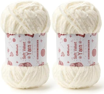 2x100g Fluffy Velvet Chenille Yarn for Crocheting and Knitting, 80m (87.5yd) Baby Yarn for Crocheting Soft, Crochet Chunky Yarns Amigurumi Yarns (2 White) by OMoiut