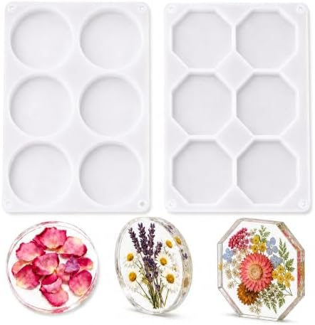 2 Pack Coaster Molds for Epoxy Resin, Round and Octagon Silicone Molds by Loyohep