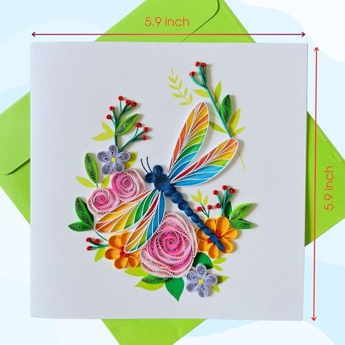 Quilling Cards, handmade card, quilled cards with Dedicated Paper, quilling birthday cards for women or all occasions: Mother's day, Greeting card, Birthday... daisy bouquet (Flowers with dragonfly) - Image 6