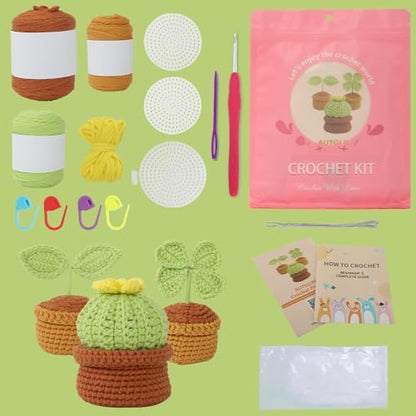 Autglint Potted Plant Crochet Kit for Beginners, Learn to Crochet Starter Kit with Pre-Started Yarn & Easy-to-Follow Video Tutorials, DIY Amigurumi Animal Kit for Adults Kids Gift - Image 3