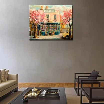 Book Cafe Theme Paint by Numbers Kits for Adult Paint by Numbers Book Store Paint by Numbers Boho Painting Kits on Canvas Art Set for Beginner Gift Home Decor Without Framed 16''W x 20''H - Image 4