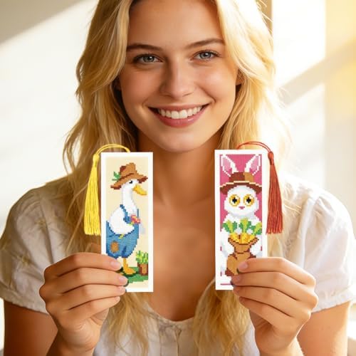 INFUNLY 6PCS Farm Animals Cross Stitch Bookmark Kit 3x8.5 Inches Farm Duck Stamped Embroidery Bookmark Kits with Cartoon Animals Needlepoint Bookmark Kit with Instruction for Book Lovers Readers - Image 7