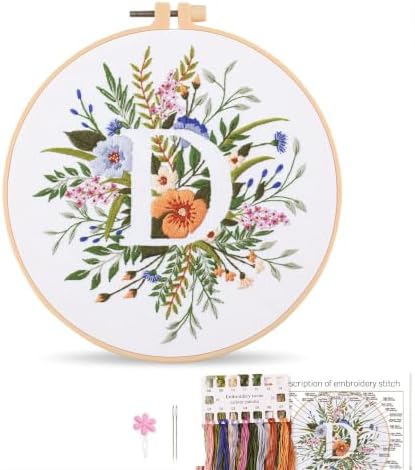 Harimau Letter D Pattern Embroidery Kit for Adult Beginners, Complete Starter Pack with 1 Hoop, Needles, Instruction Guide & Embroidery Stitch Video Tutorials by Unknown