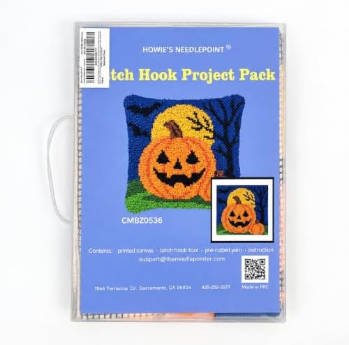 Howie's Latch Hook Kit, DIY Helloween Pumpkin Pillow Crochet Yarn Kits for Adults, Color Preprinted Pattern Embroidery Sofa Cushion Cover (Helloween Pumpkin, 16.93 x 16.93 inch) - Image 4