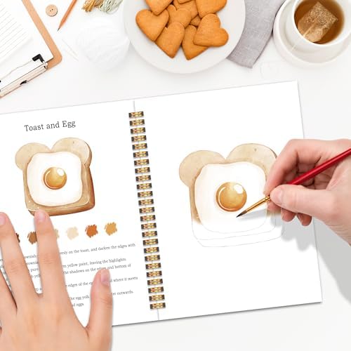 Breakfast Watercolor Workbook, Water Coloring Book, 12 Patterns, 18 Colors Watercolor Paint Set, Breakfast Buddies Watercolor Kit for Beginners, Fun Family Art Activity and Gift - Image 5