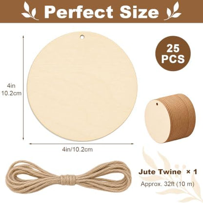 25PCS Wood Circles for Crafts, 4" Unfinished Wood Rounds - Image 2